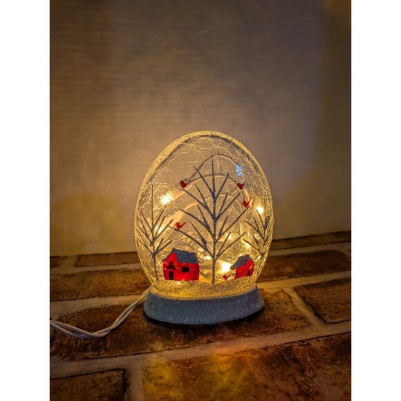 Stony Creek Decorative Lighted Glass Red Barns Cardinals Snow 5.5” Oval Globe - Picture 3 of 8